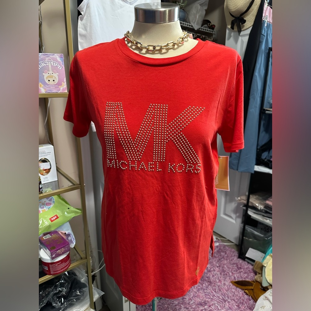 Michael Kors Red Tee with Studded Logo